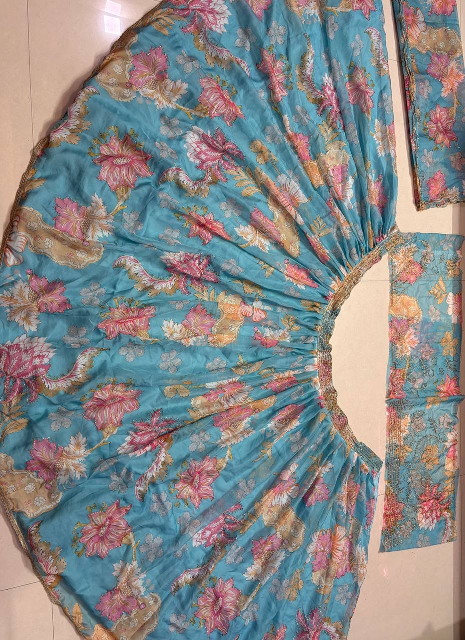 Premium Tabby Silk Lehenga with Beads & Digital Print Work & Cancan Canvas Layers