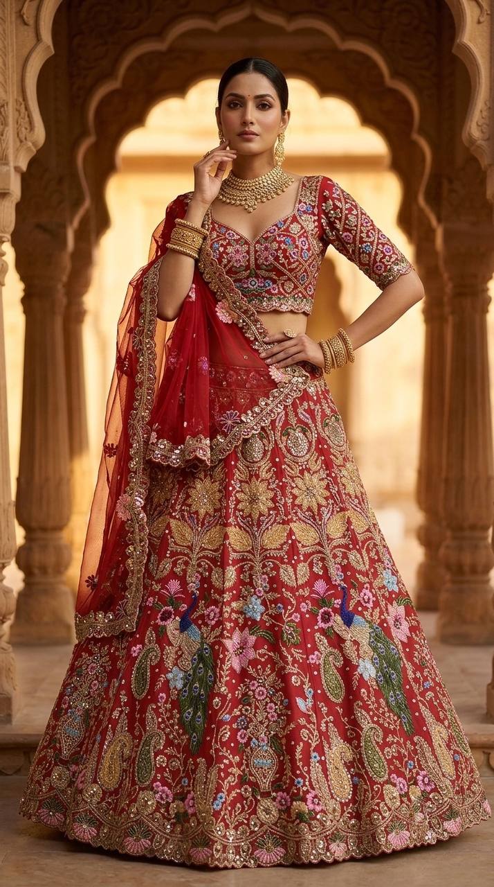 Fox Georgette Lehenga with Sequins Embroidery Work & Cancan Canvas Layers | 4 Meter Flare | Semi-Stitched
