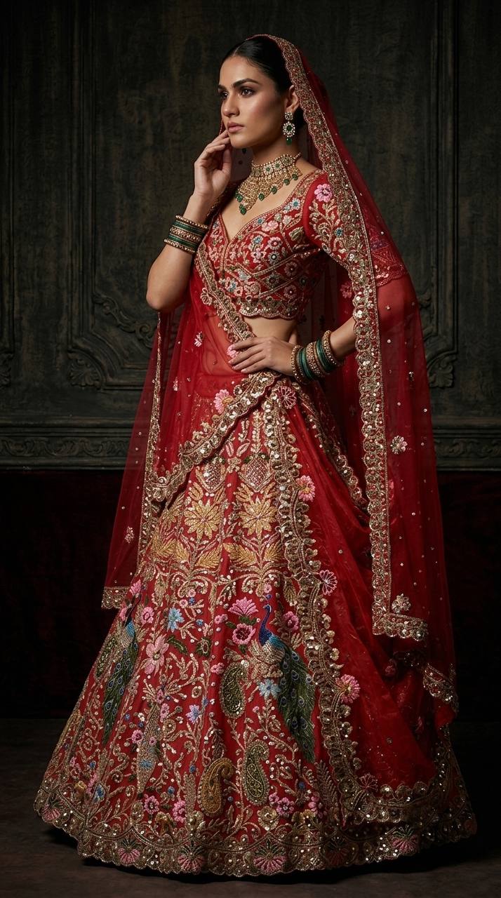 Fox Georgette Lehenga with Sequins Embroidery Work & Cancan Canvas Layers | 4 Meter Flare | Semi-Stitched