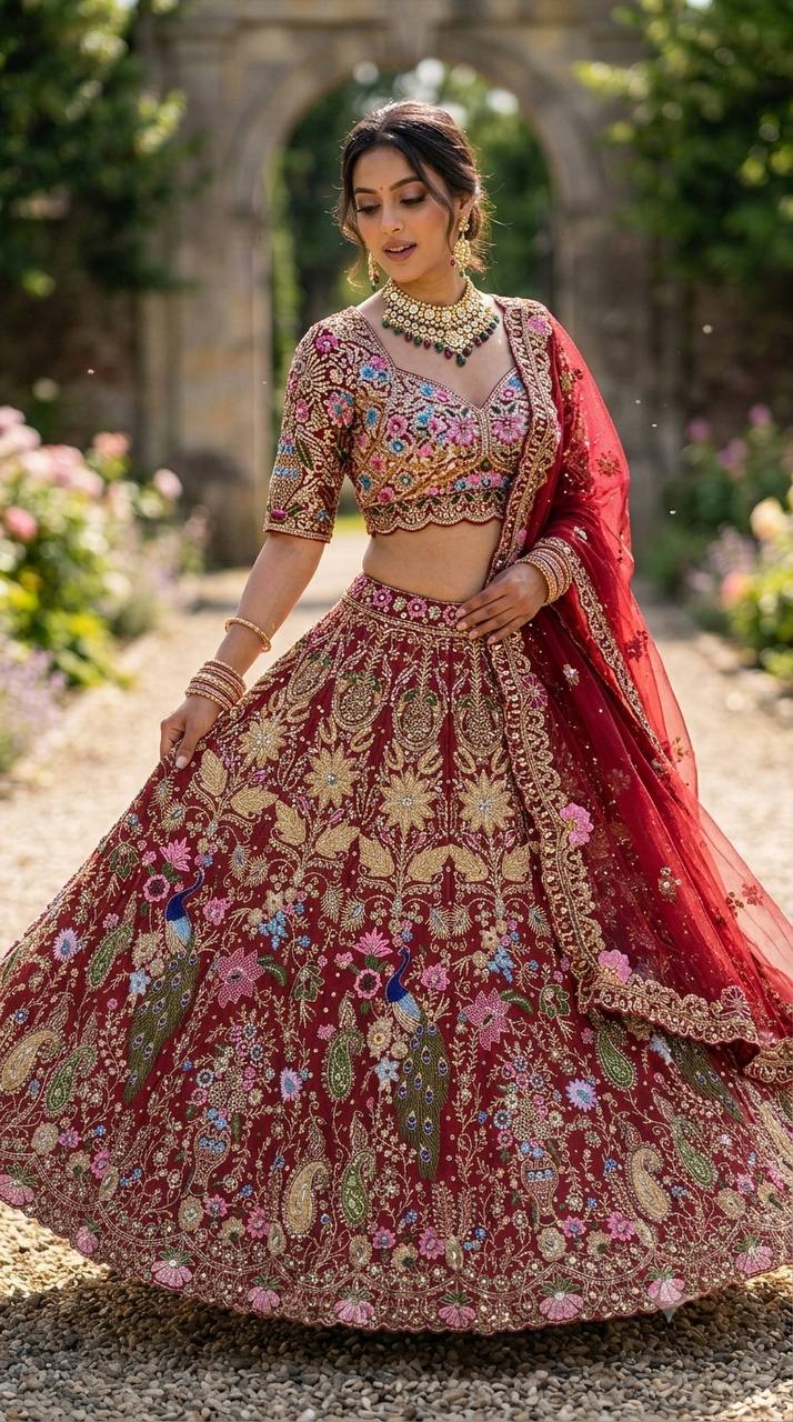 Fox Georgette Lehenga with Sequins Embroidery Work & Cancan Canvas Layers | 4 Meter Flare | Semi-Stitched