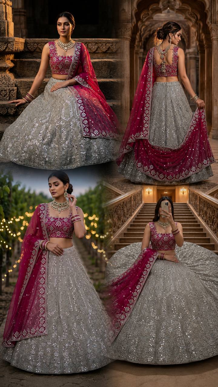 Georgette Sequins Embroidery Lehenga with Butterfly Net Dupatta