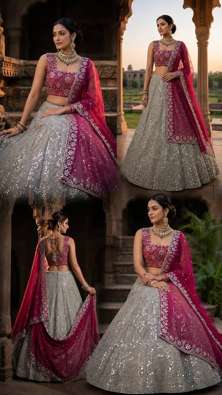 Georgette Sequins Embroidery Lehenga with Butterfly Net Dupatta