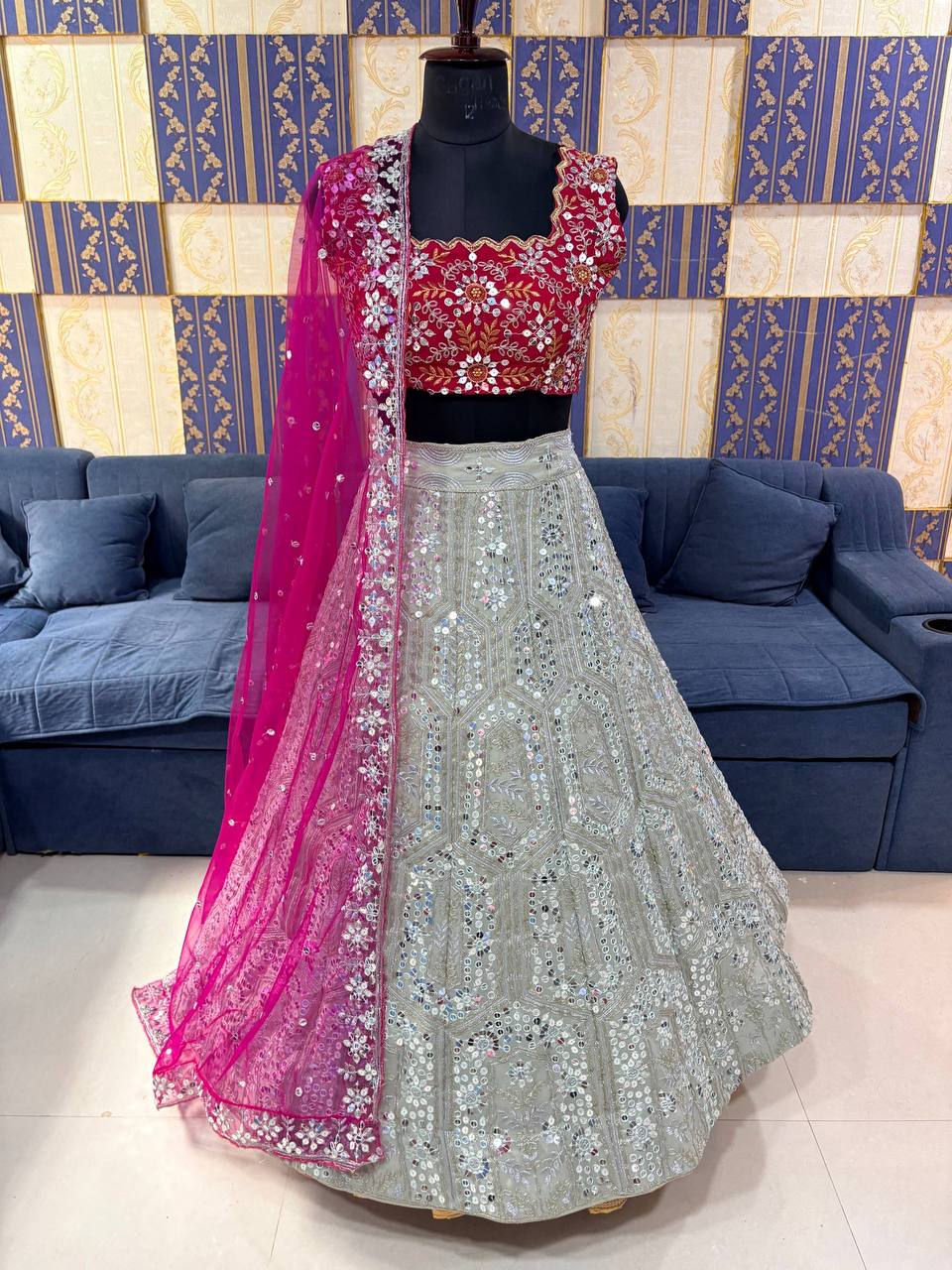 Georgette Sequins Embroidery Lehenga with Butterfly Net Dupatta