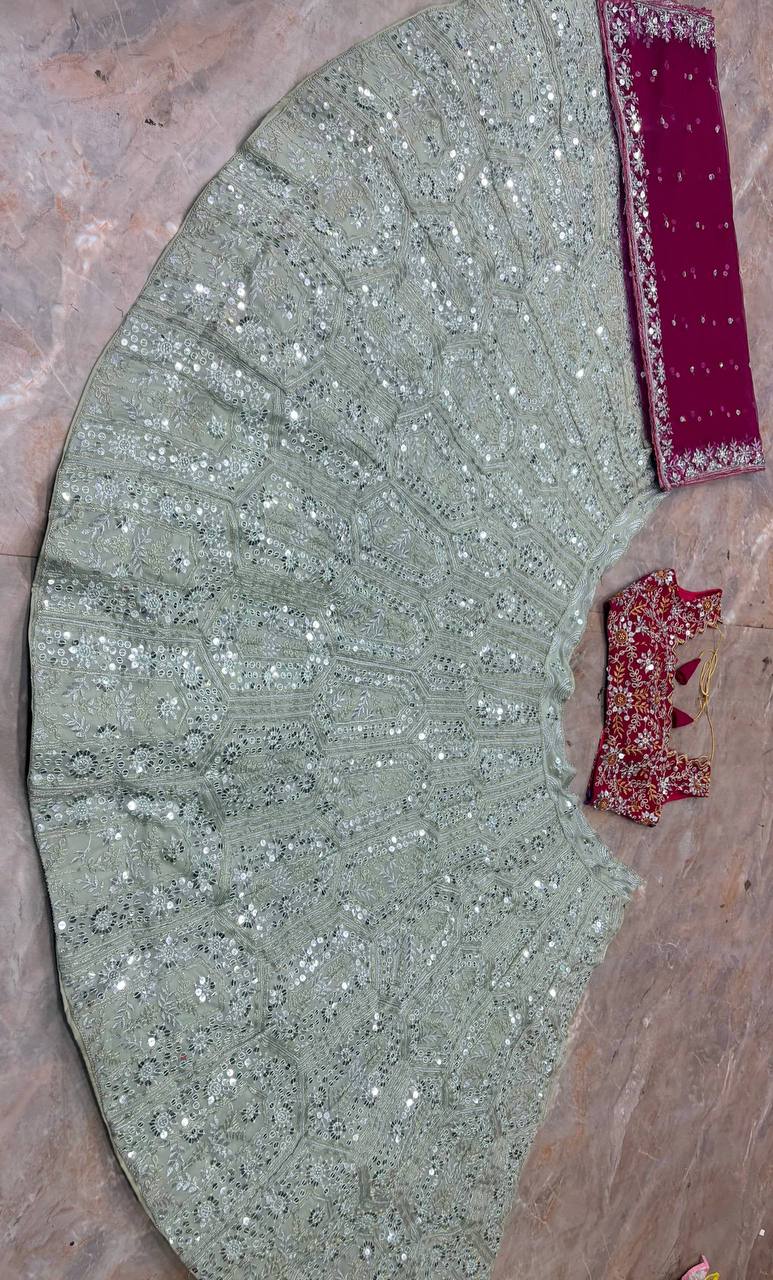 Georgette Sequins Embroidery Lehenga with Butterfly Net Dupatta