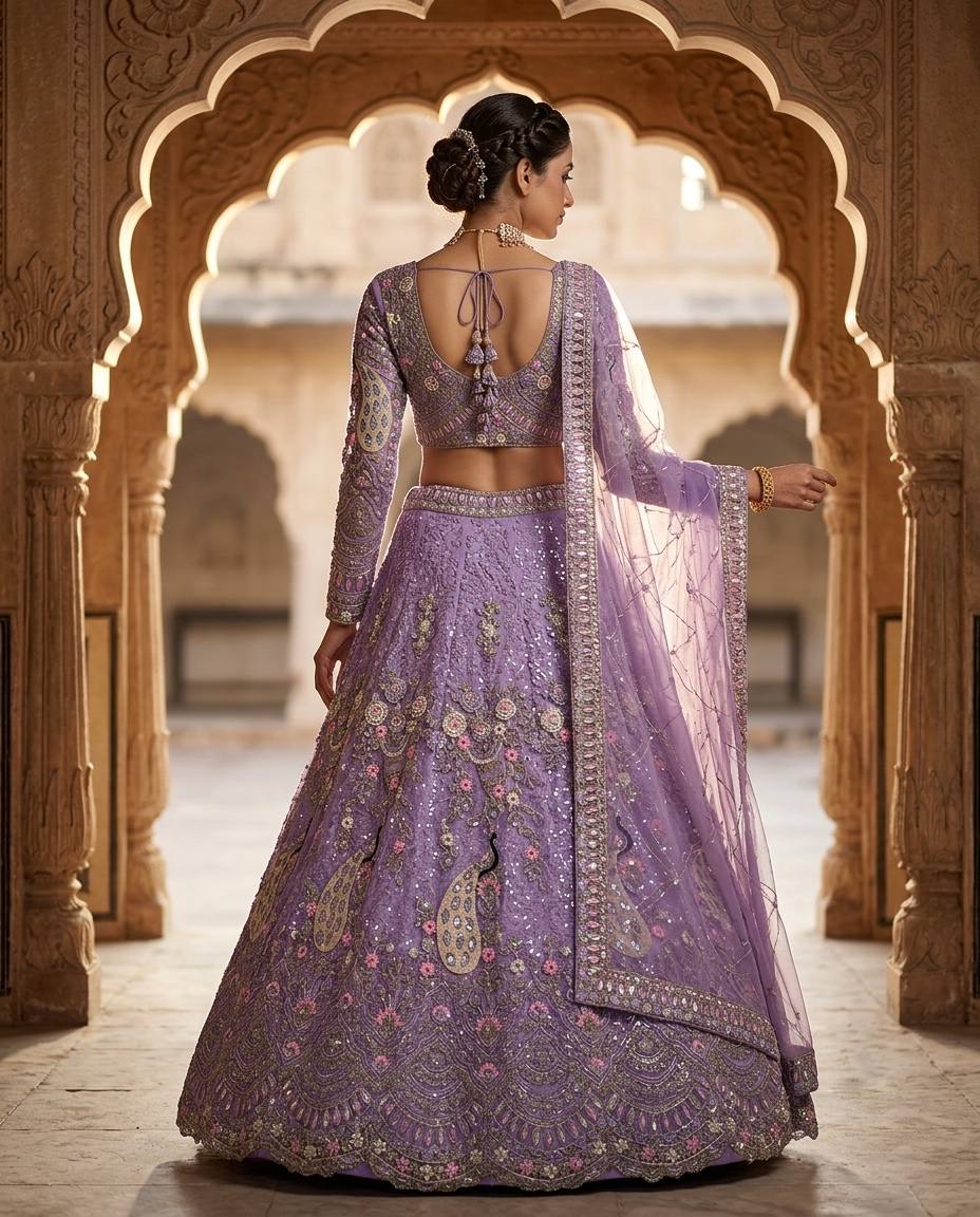 Soft Butterfly Net Lehenga with Coding Sequins Work & Cancan Canvas Layers | Lavender