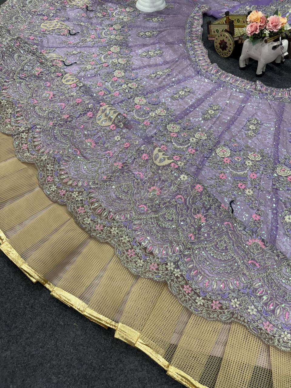 Soft Butterfly Net Lehenga with Coding Sequins Work & Cancan Canvas Layers | Lavender