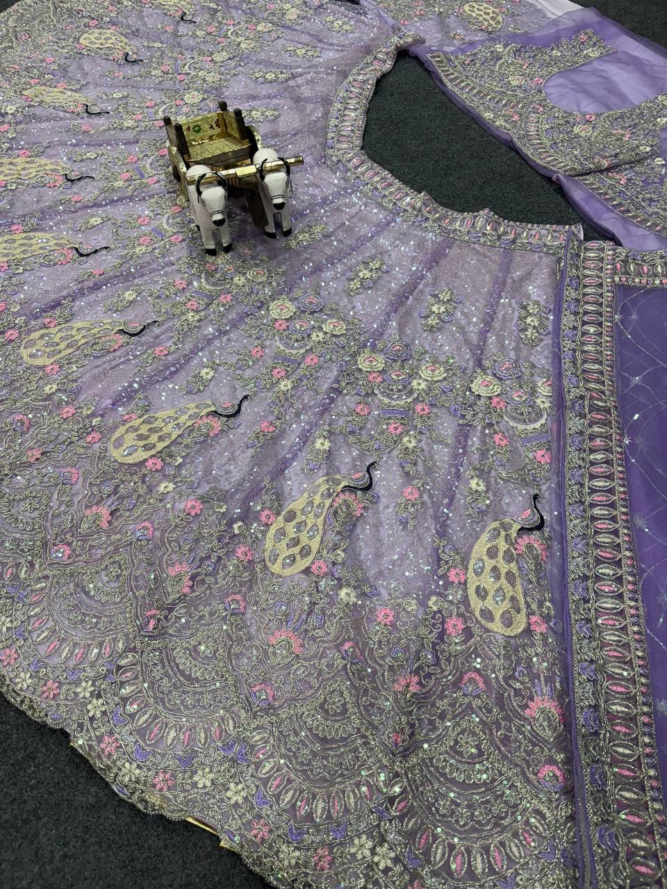 Soft Butterfly Net Lehenga with Coding Sequins Work & Cancan Canvas Layers | Lavender