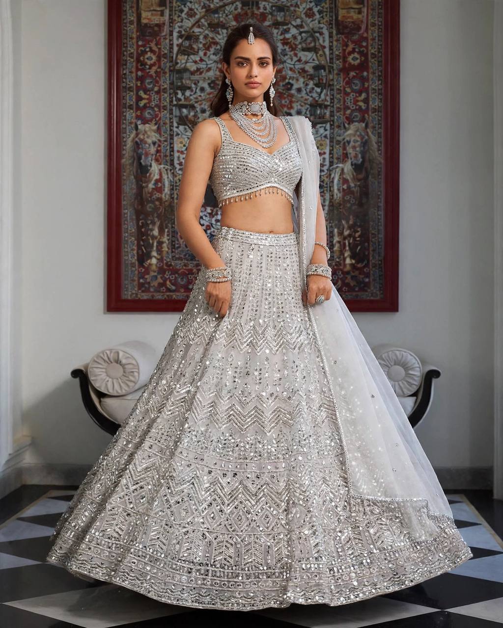 Premium Faux Georgette Lehenga with Sequins Embroidery & Butterfly Net Dupatta