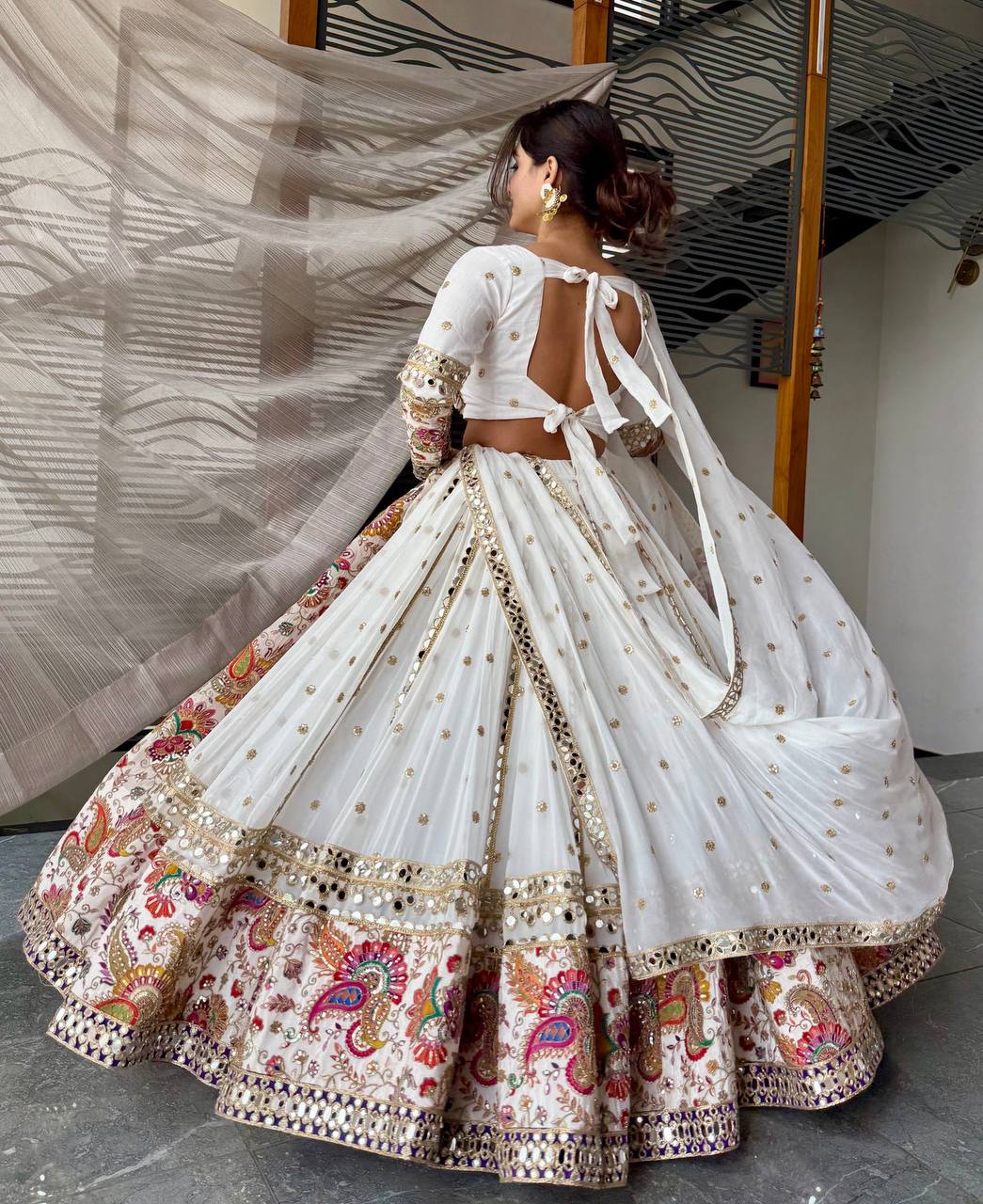 Navratri Special Muslin Silk & Fox Georgette Lehenga with Digital Print & Foil Mirror Work