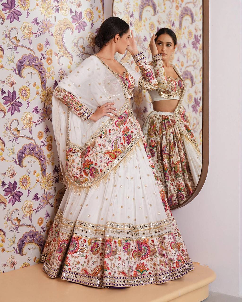 Navratri Special Muslin Silk & Fox Georgette Lehenga with Digital Print & Foil Mirror Work