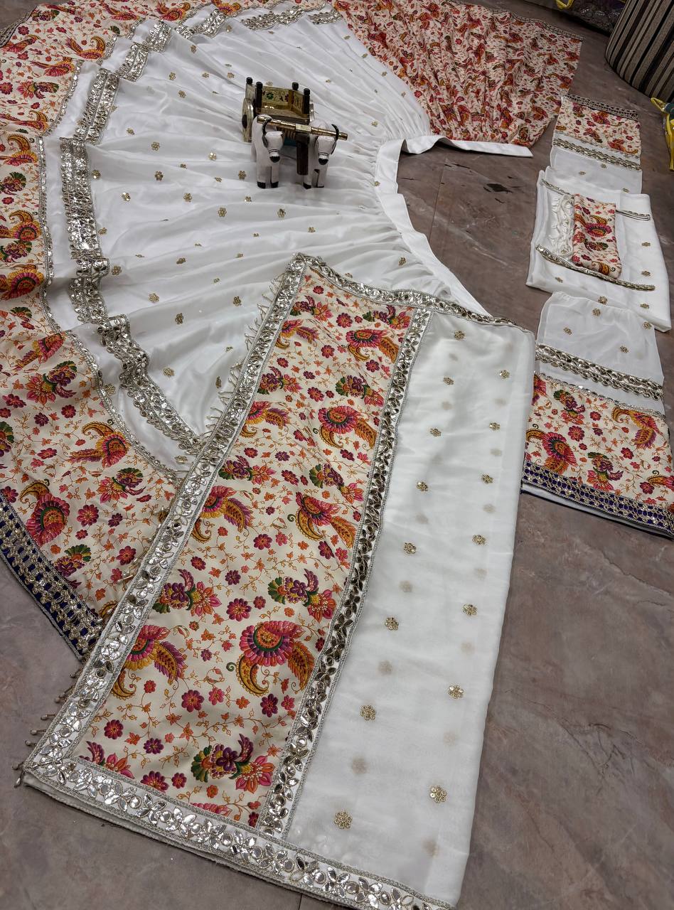 Navratri Special Muslin Silk & Fox Georgette Lehenga with Digital Print & Foil Mirror Work