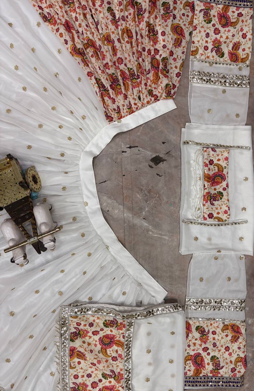 Navratri Special Muslin Silk & Fox Georgette Lehenga with Digital Print & Foil Mirror Work