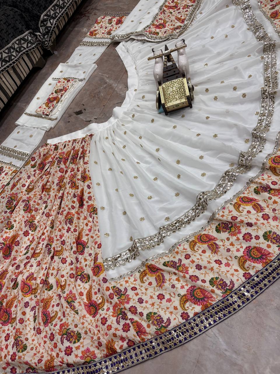Navratri Special Muslin Silk & Fox Georgette Lehenga with Digital Print & Foil Mirror Work