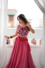 NAVRATRIHeavy Rayon Lehenga Choli with Fancy Lagdi Patta Lace & Mirror Work | Fully Stitched