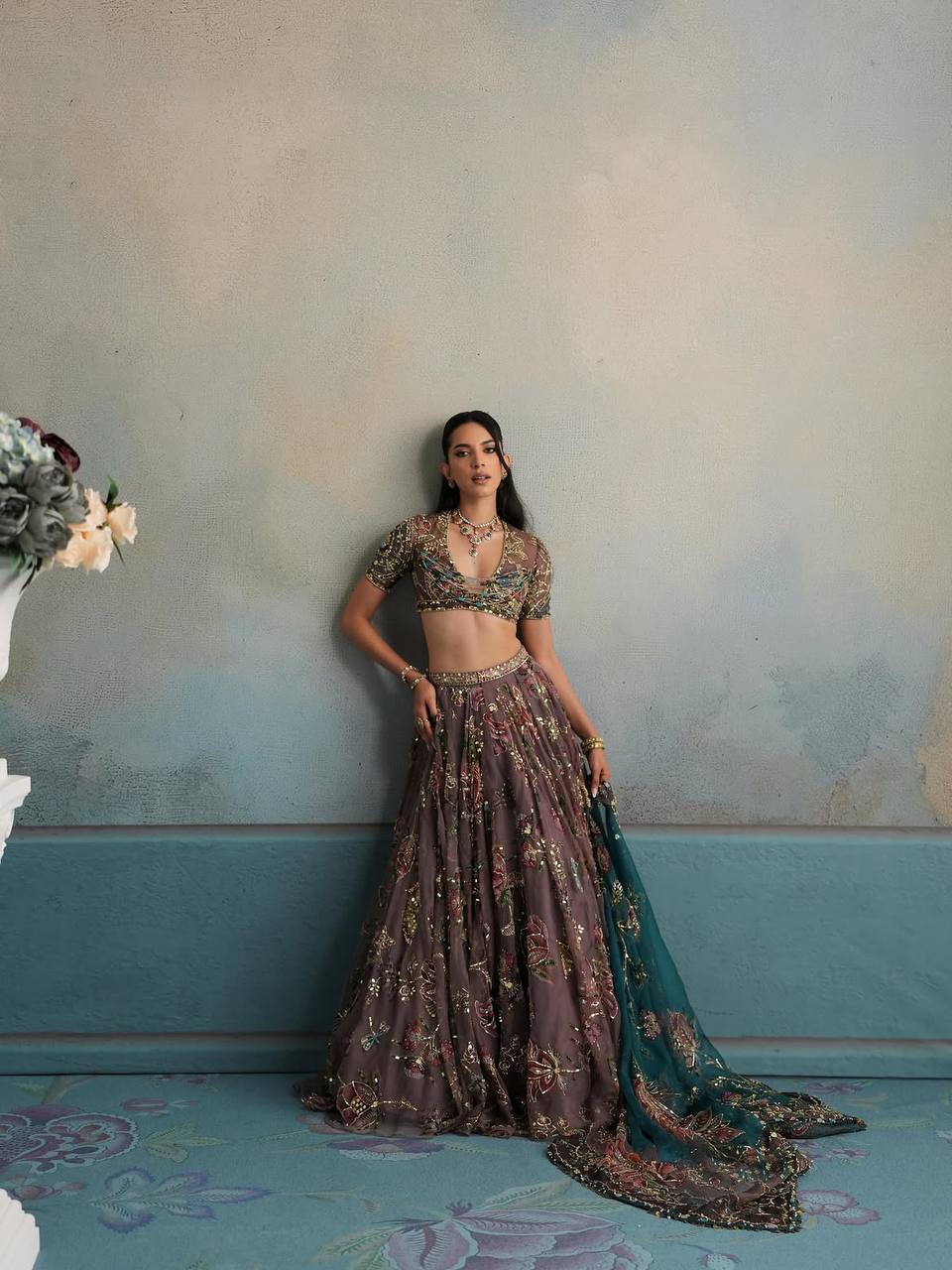 Georgette Lehenga with Digital Print & Sequence Figure Work | Can-Can Canvas Layers