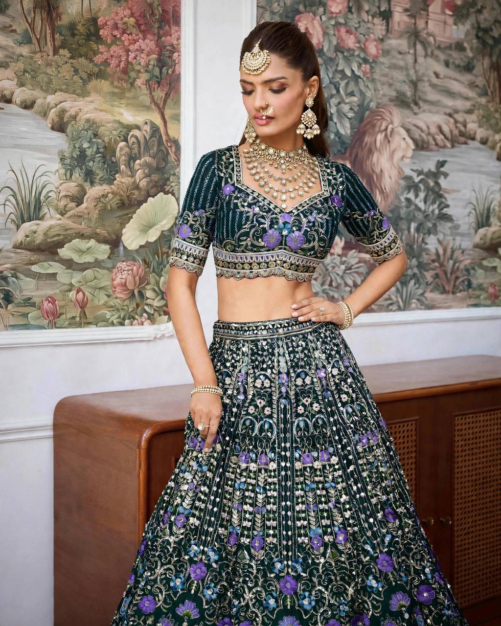 WEDDING BRIDAL GREENHEAVY MONO SATIN SILK