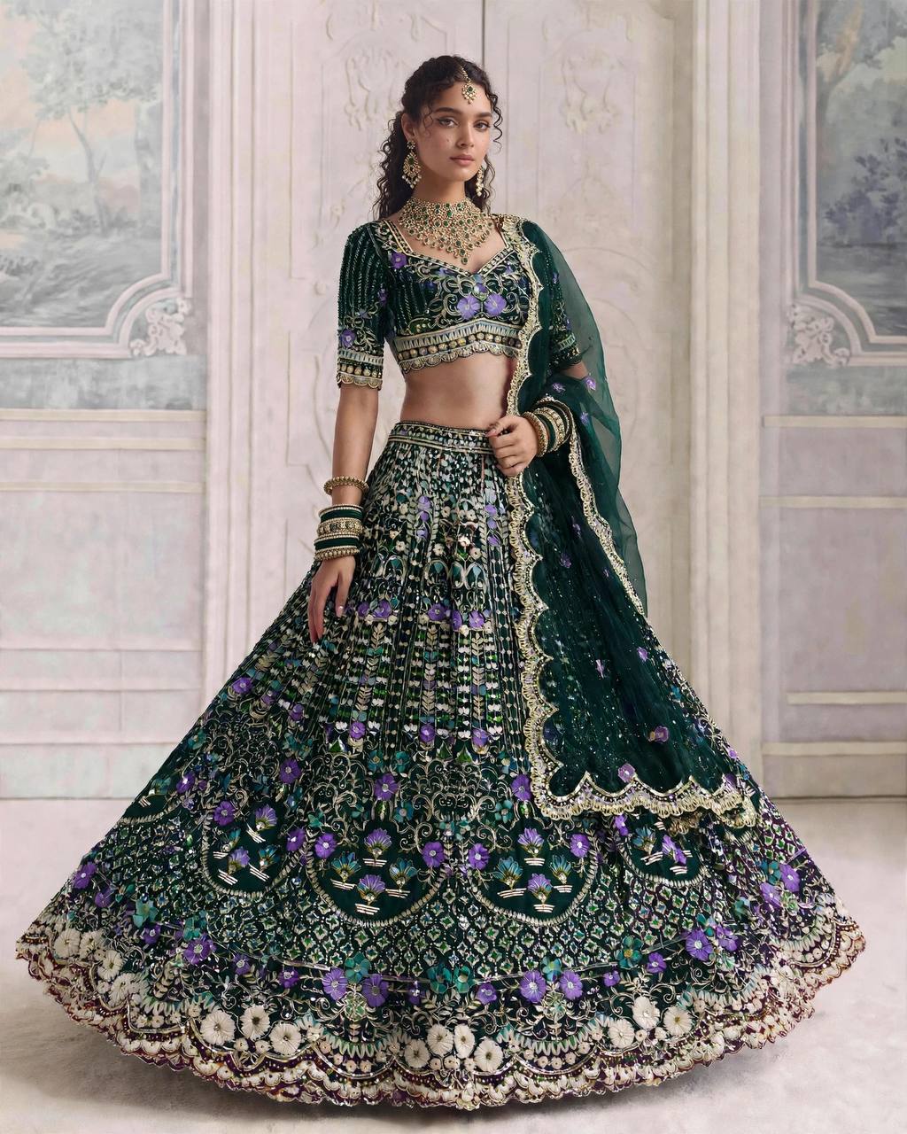 WEDDING BRIDAL GREENHEAVY MONO SATIN SILK