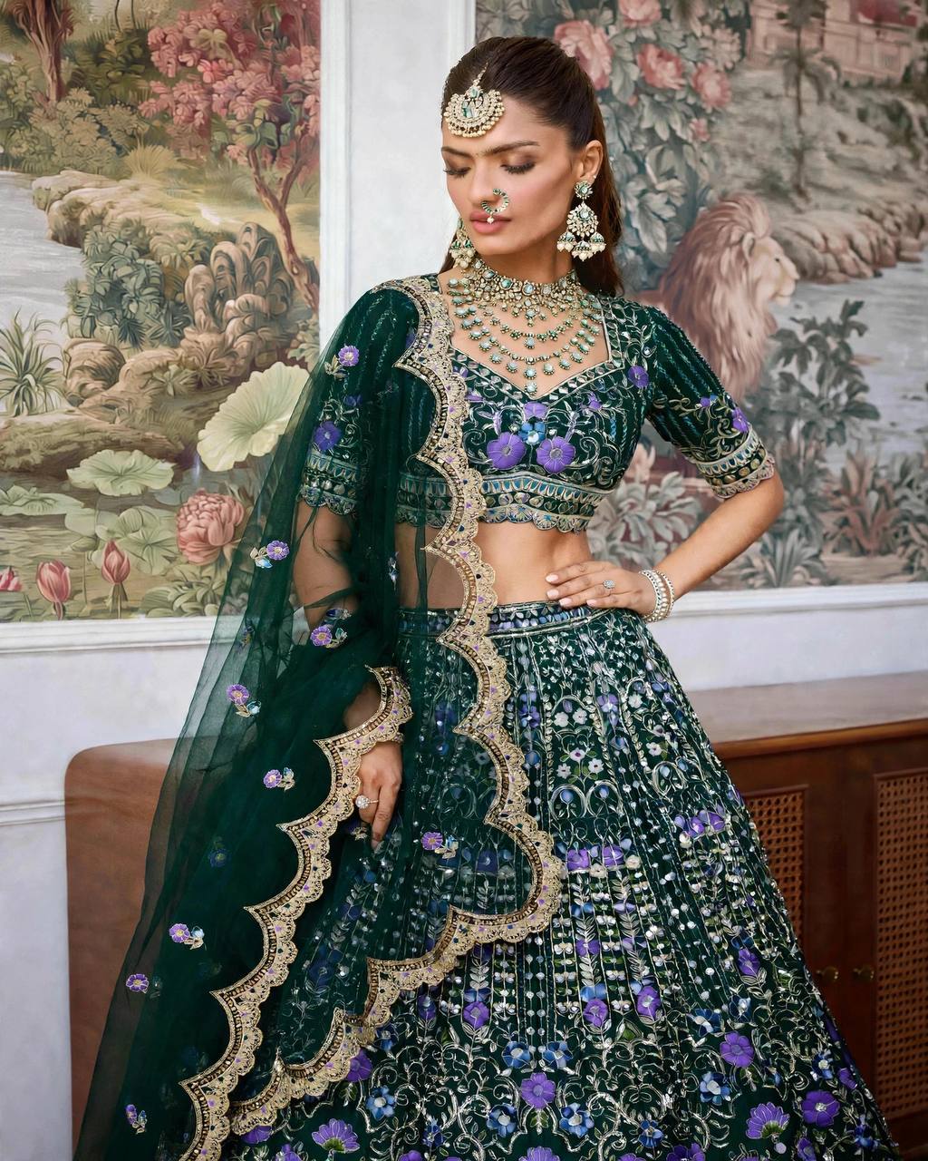WEDDING BRIDAL GREENHEAVY MONO SATIN SILK