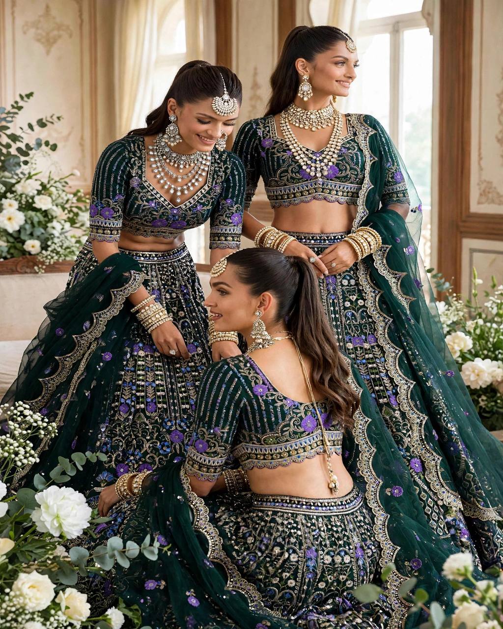 WEDDING BRIDAL GREENHEAVY MONO SATIN SILK