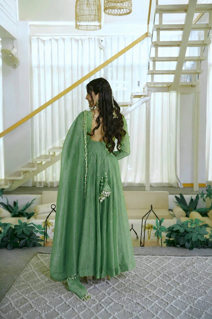 Gown with Pent & Dupatta Set – Elegant Ethnic Wear with Foil Work