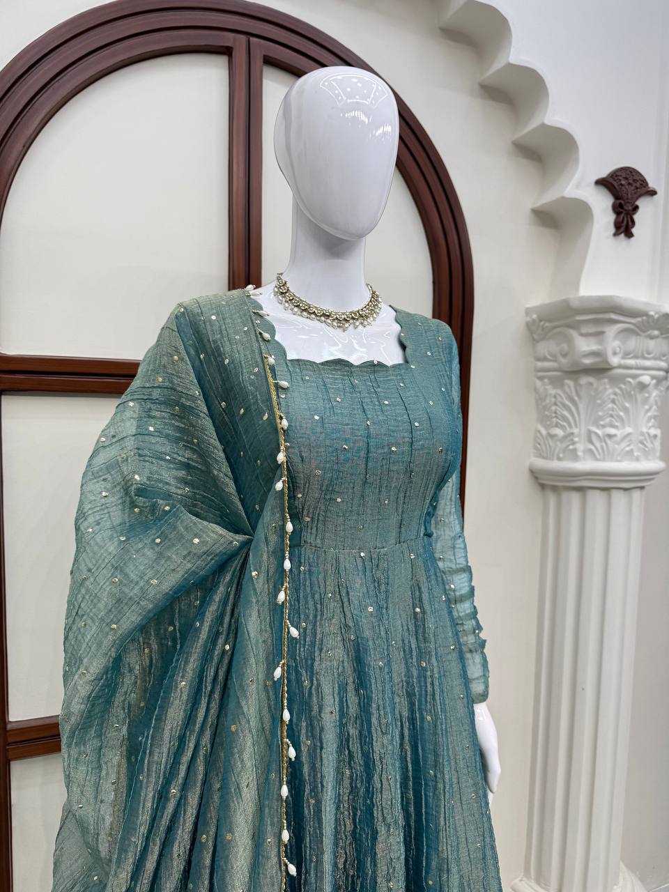Gown with Pent & Dupatta Set – Elegant Ethnic Wear with Foil Work