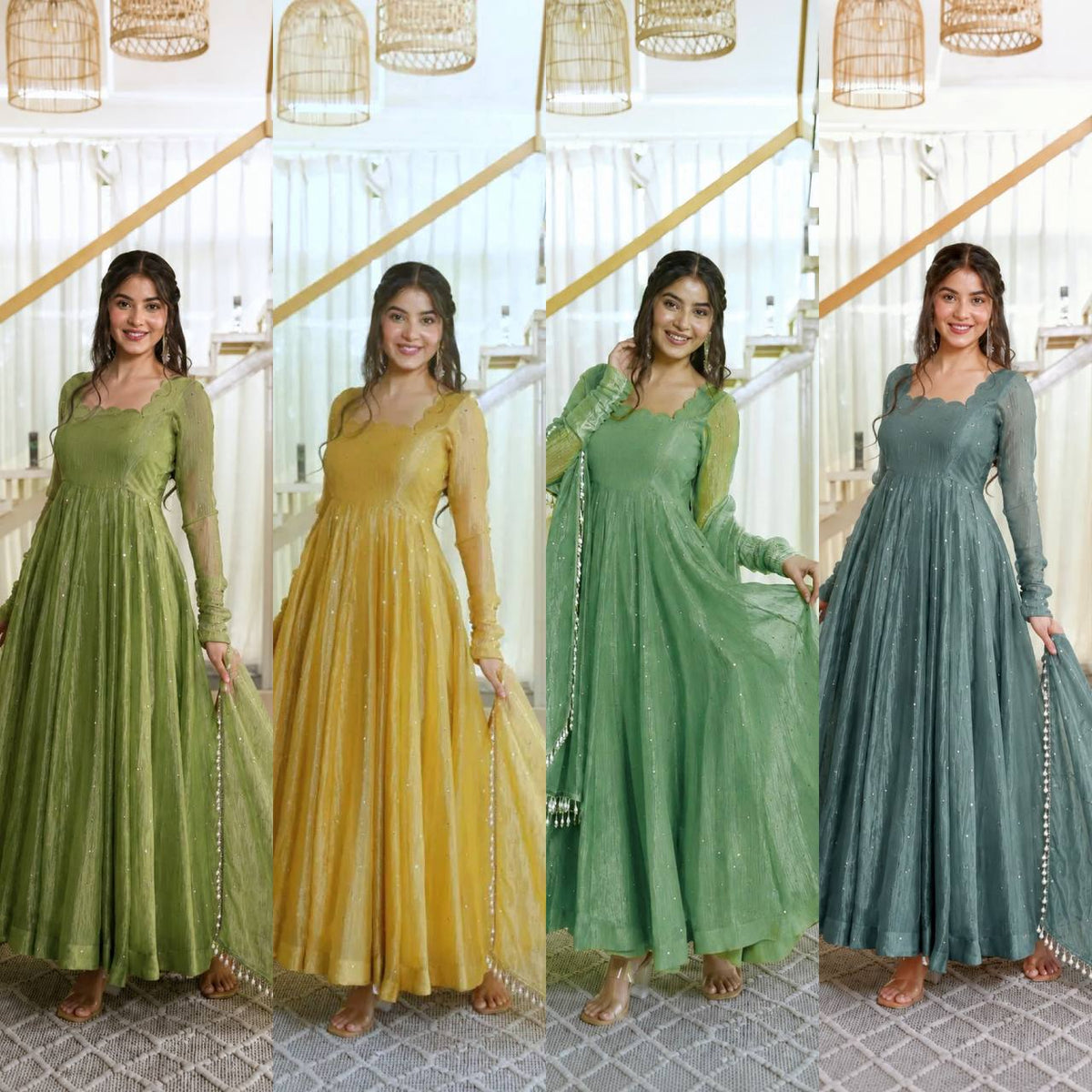 Gown with Pent & Dupatta Set – Elegant Ethnic Wear with Foil Work
