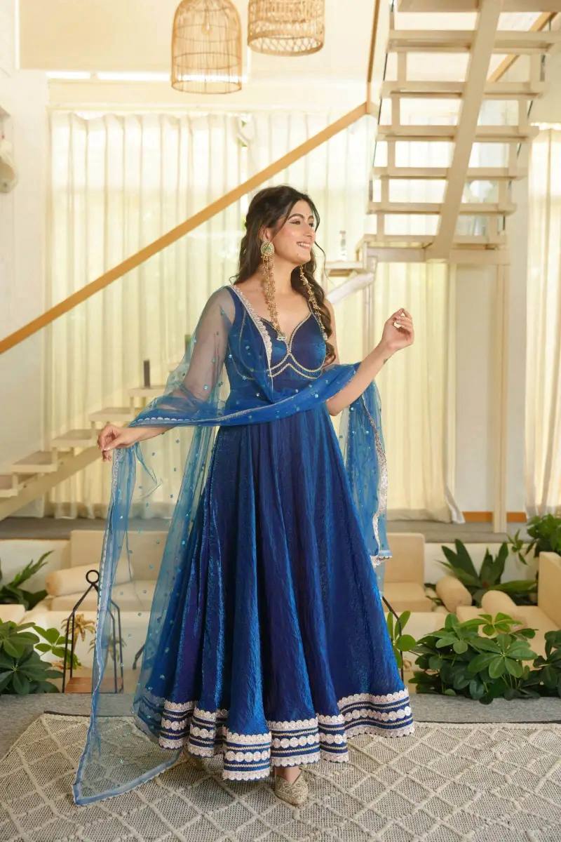 Gown with Pent & Dupatta Set – Padded Gown with Heavy Fancy Lace | 