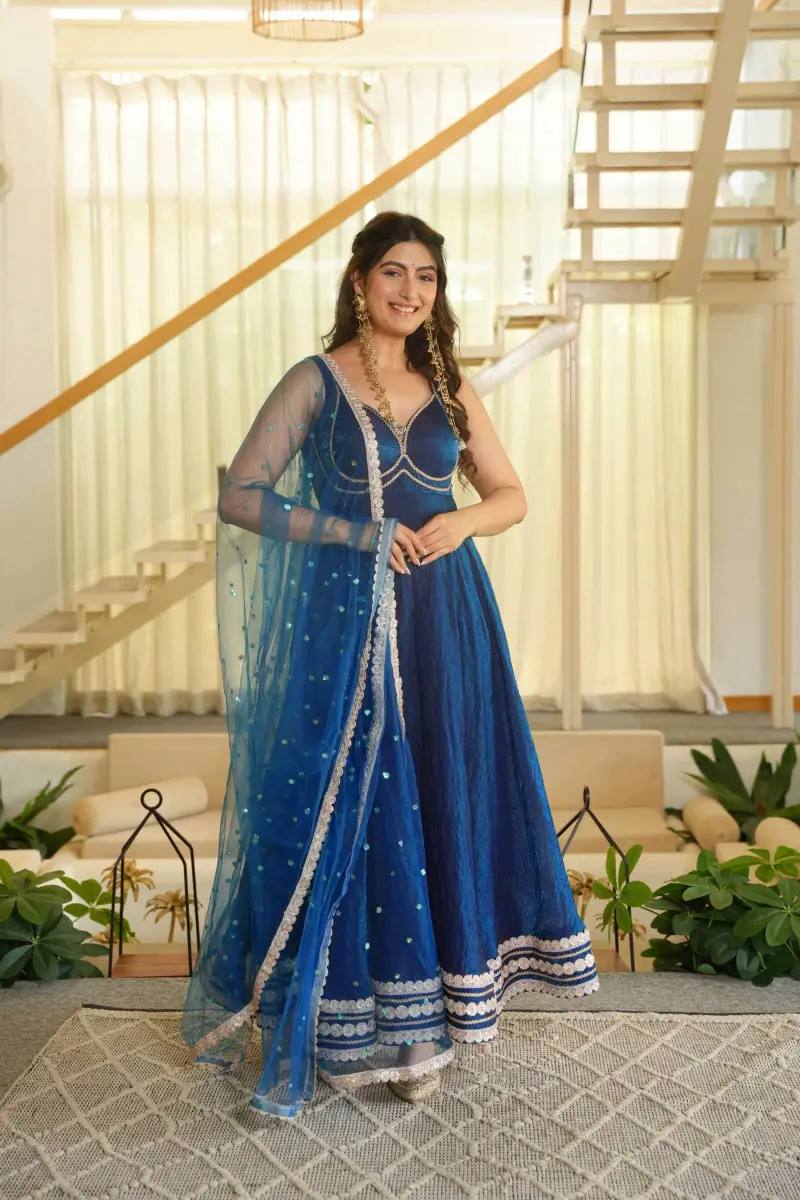Gown with Pent & Dupatta Set – Padded Gown with Heavy Fancy Lace | 