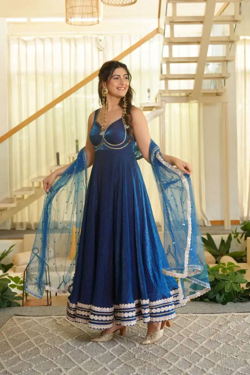 Gown with Pent & Dupatta Set – Padded Gown with Heavy Fancy Lace | 