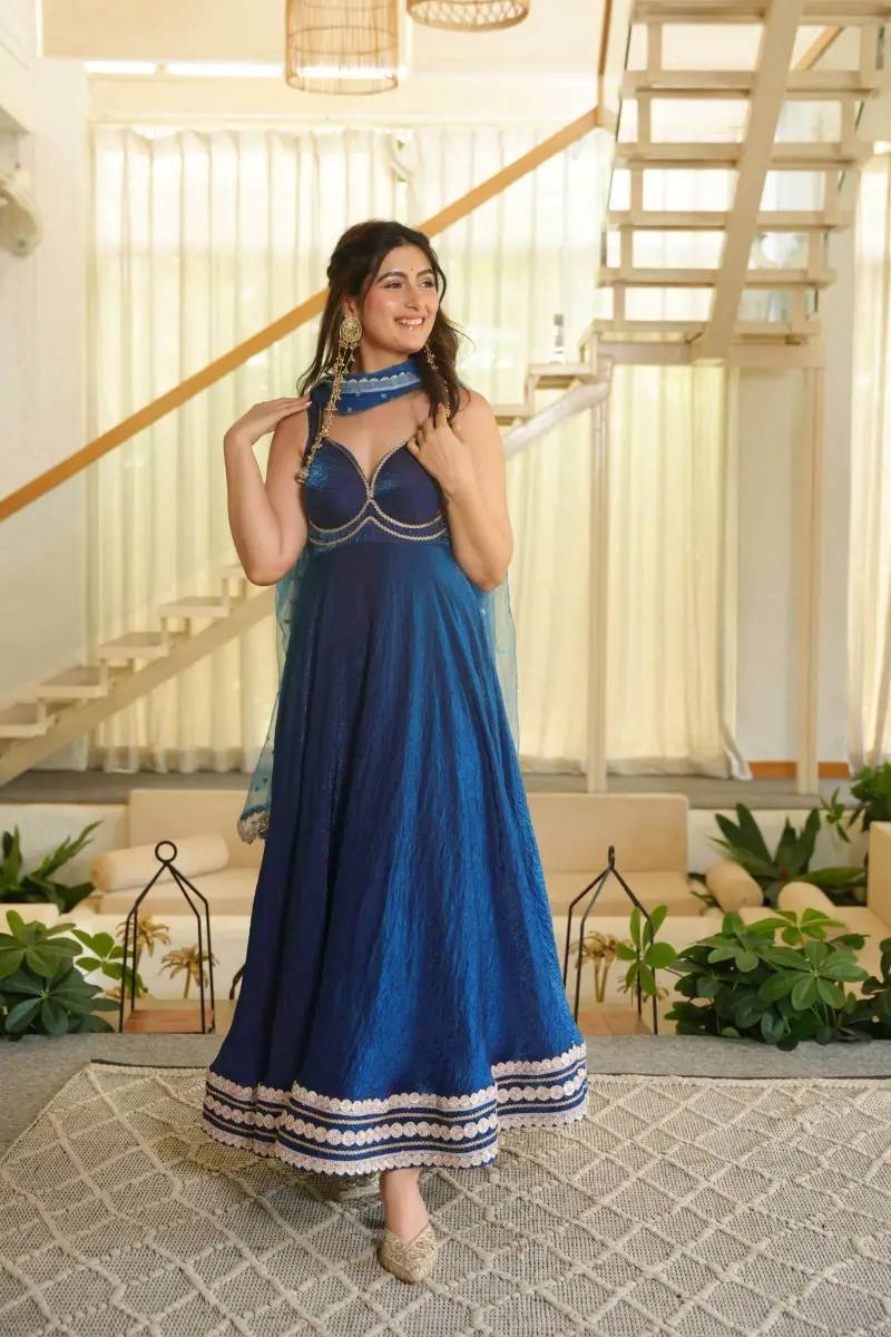 Gown with Pent & Dupatta Set – Padded Gown with Heavy Fancy Lace | 