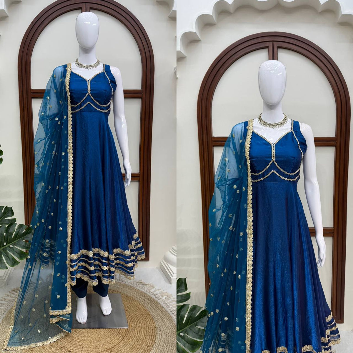 Gown with Pent & Dupatta Set – Padded Gown with Heavy Fancy Lace | 