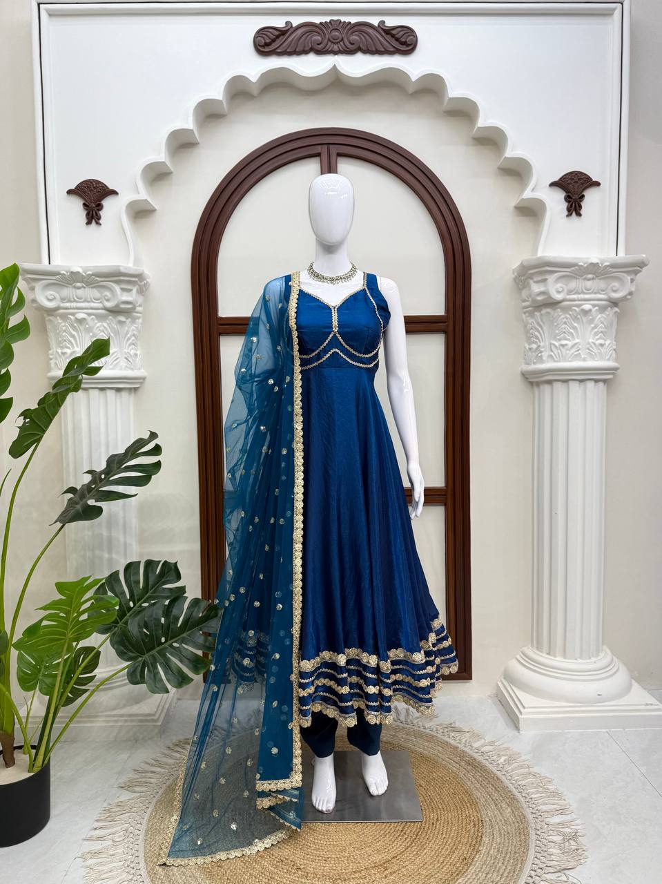 Gown with Pent & Dupatta Set – Padded Gown with Heavy Fancy Lace | 