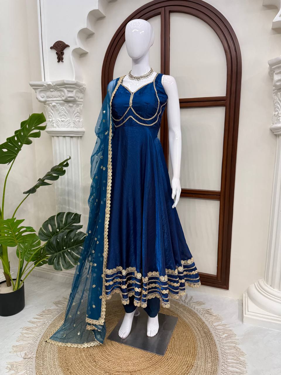 Gown with Pent & Dupatta Set – Padded Gown with Heavy Fancy Lace | 