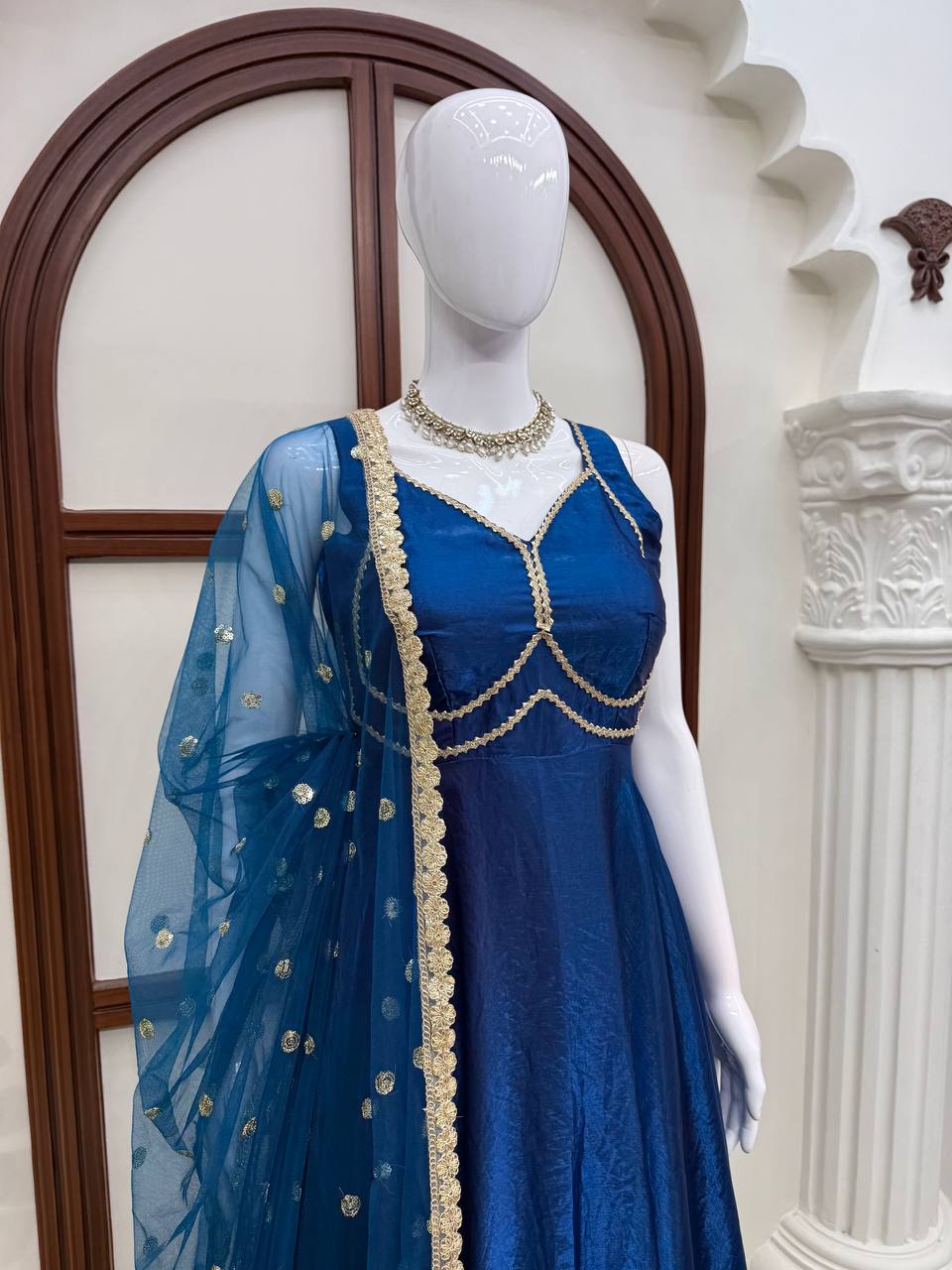 Gown with Pent & Dupatta Set – Padded Gown with Heavy Fancy Lace | 