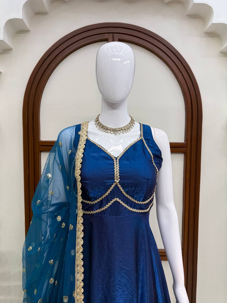 Gown with Pent & Dupatta Set – Padded Gown with Heavy Fancy Lace | 