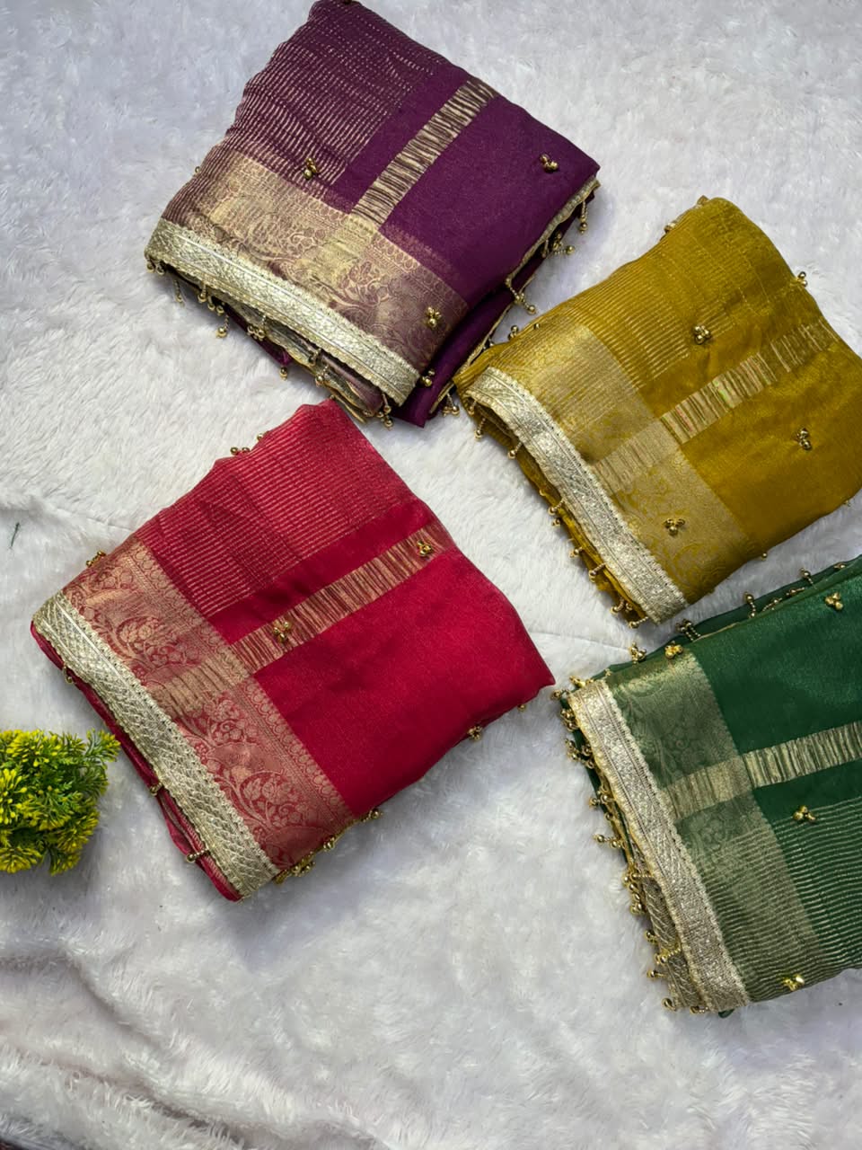 VIRAL- 2Fancy Chiffon Saree Ghungroo Hand Work Moti Lace with Blouse