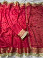 VIRAL- 2Fancy Chiffon Saree Ghungroo Hand Work Moti Lace with Blouse