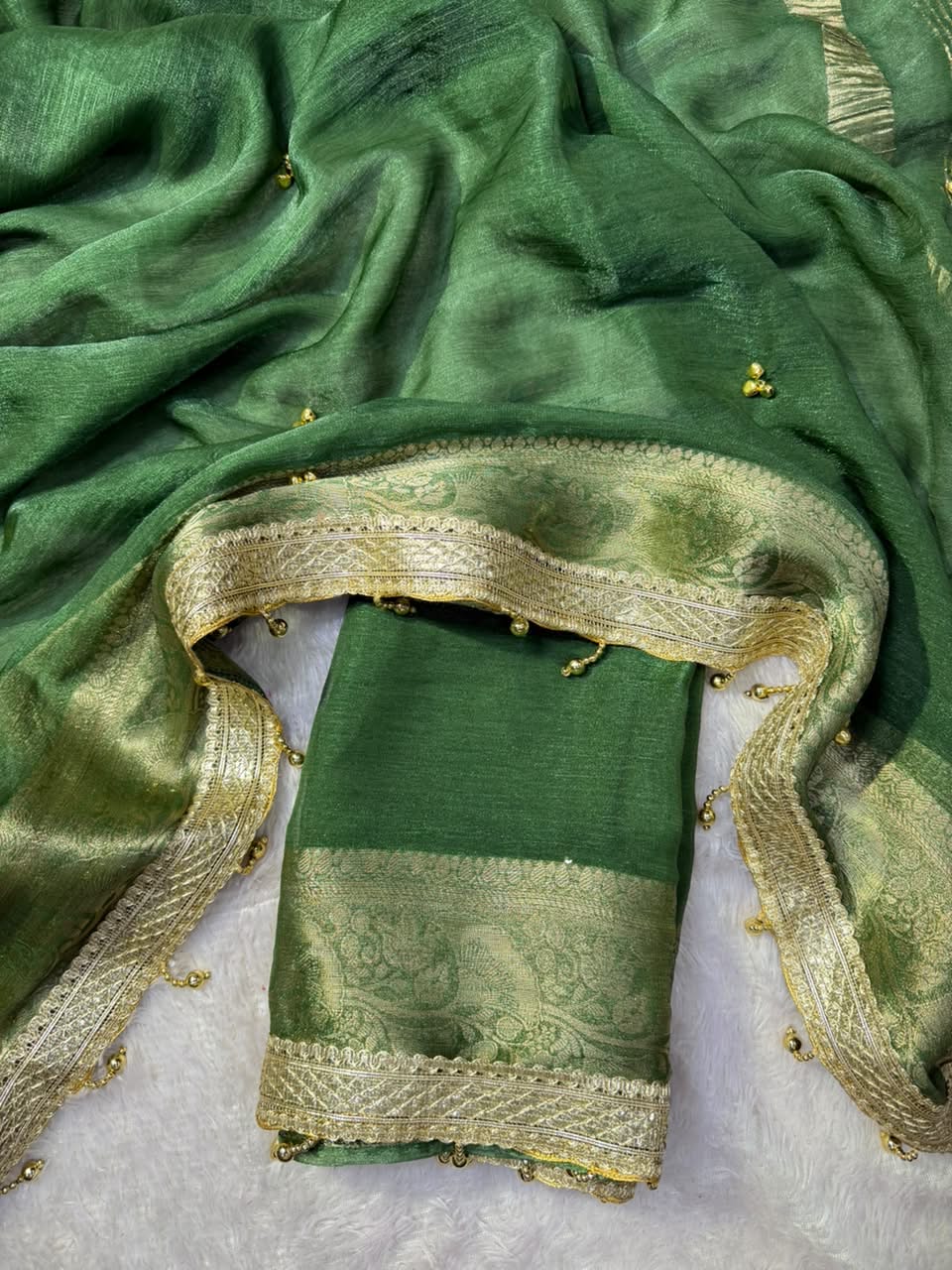 VIRAL- 2Fancy Chiffon Saree Ghungroo Hand Work Moti Lace with Blouse