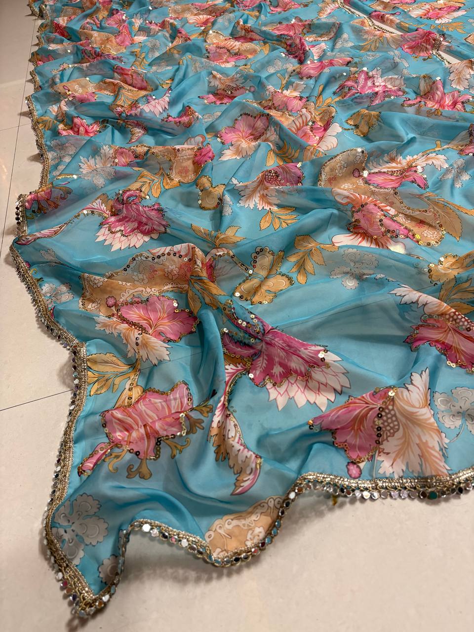 Digital Print and Real Mirror, Sequence Figure Work Saree