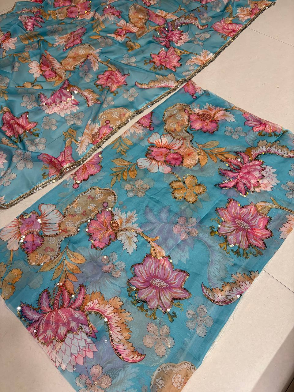 Digital Print and Real Mirror, Sequence Figure Work Saree