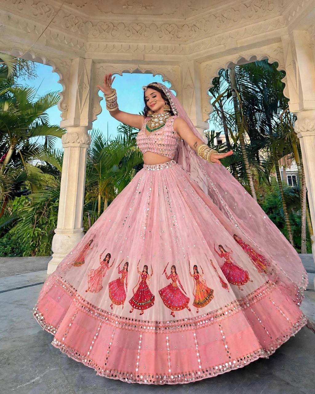 Navratri SpecialPremium Star Georgette Lehenga with Digital Print & Real Mirror Work