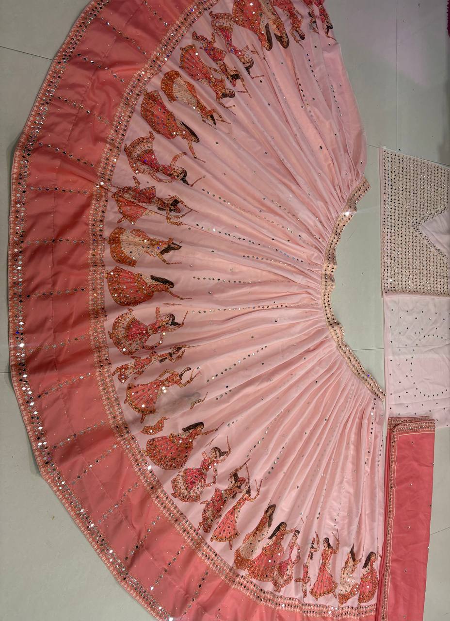 Navratri SpecialPremium Star Georgette Lehenga with Digital Print & Real Mirror Work