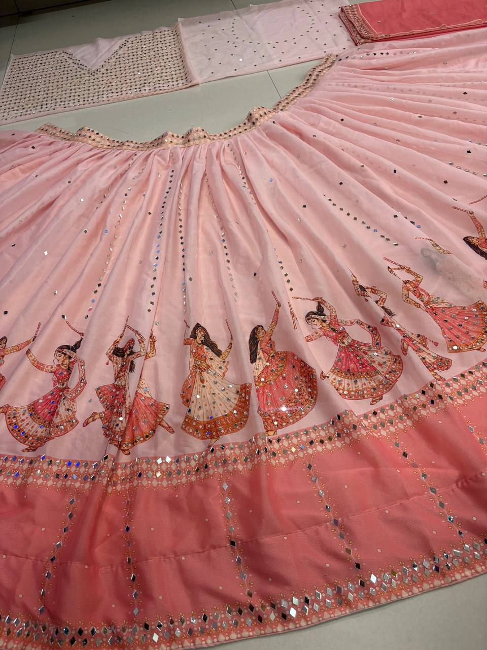 Navratri SpecialPremium Star Georgette Lehenga with Digital Print & Real Mirror Work