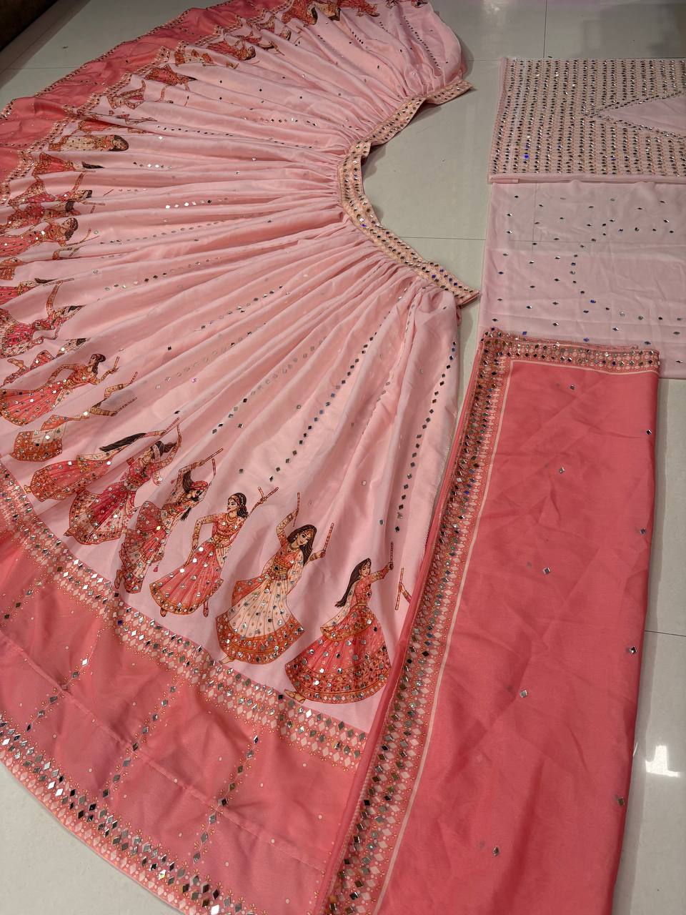 Navratri SpecialPremium Star Georgette Lehenga with Digital Print & Real Mirror Work