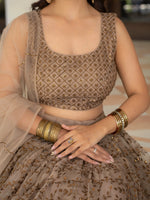 Brown Sequins Embroidered Lehenga Choli with Dupatta for Women Party Wear