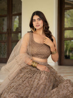 Brown Sequins Embroidered Lehenga Choli with Dupatta for Women Party Wear