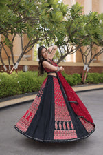 Navratri Chaniya Choli Black Red Printed Semi Stitched Lehenga for Garba