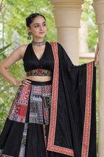 Navratri Chaniya Choli Black Patchwork Print Lehenga Choli for Garba Women