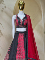 Navratri Chaniya Choli Black Red Printed Semi Stitched Lehenga for Garba