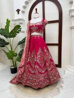 Rani Pink Heavy Embroidered Bridal Lehenga Choli with Tissue Dupatta Wedding